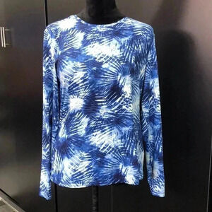 Lands’ End Rashguard,long sleeve,round neck, blue tie dye burst swim/beach top